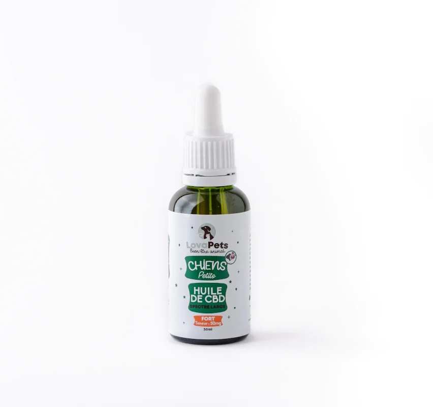 Huile CBD bio 50mg petit chien – bien-être naturel, sans THC LOVAPETS