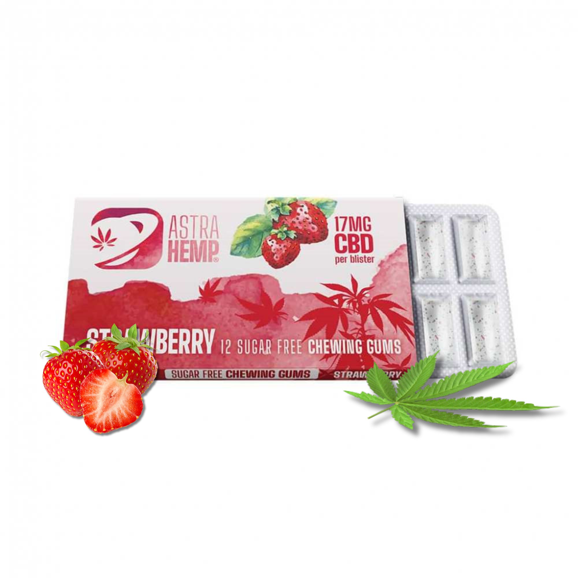 Chewing-gum CBD Fraise – 17 mg par pièce, sans sucre, 12 pièces