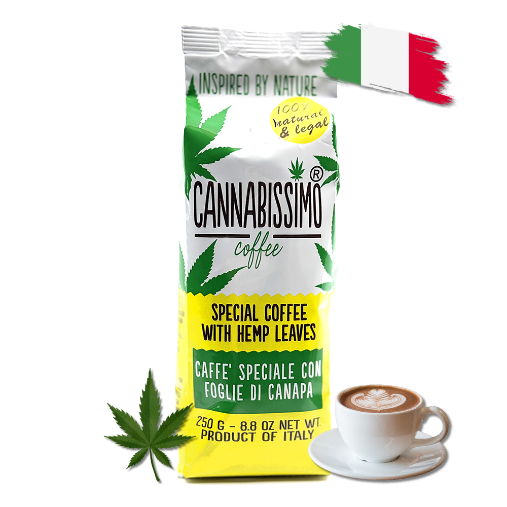 Café feuilles de chanvre Cannabissimo | Capsules, dosettes & café moulu italien