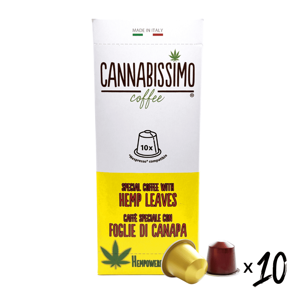 Café feuilles de chanvre Cannabissimo | Capsules, dosettes & café moulu italien