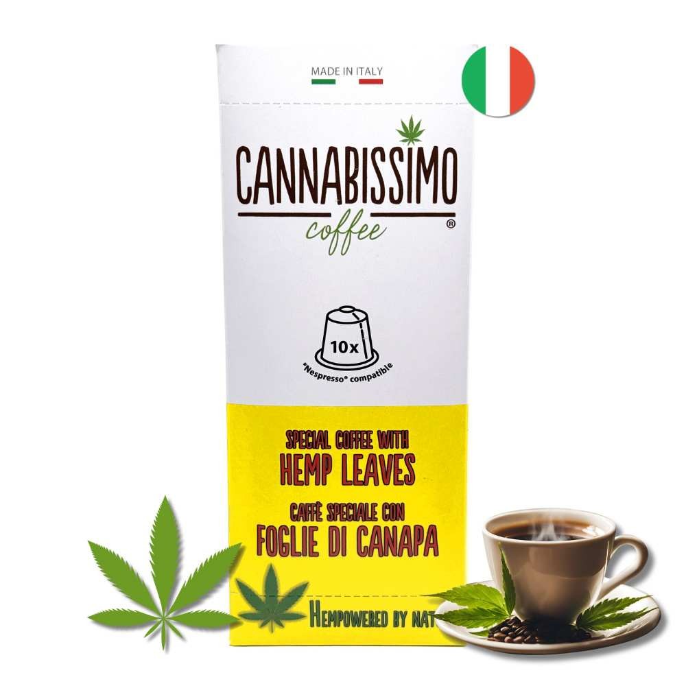 Café feuilles de chanvre Cannabissimo | Capsules, dosettes & café moulu italien