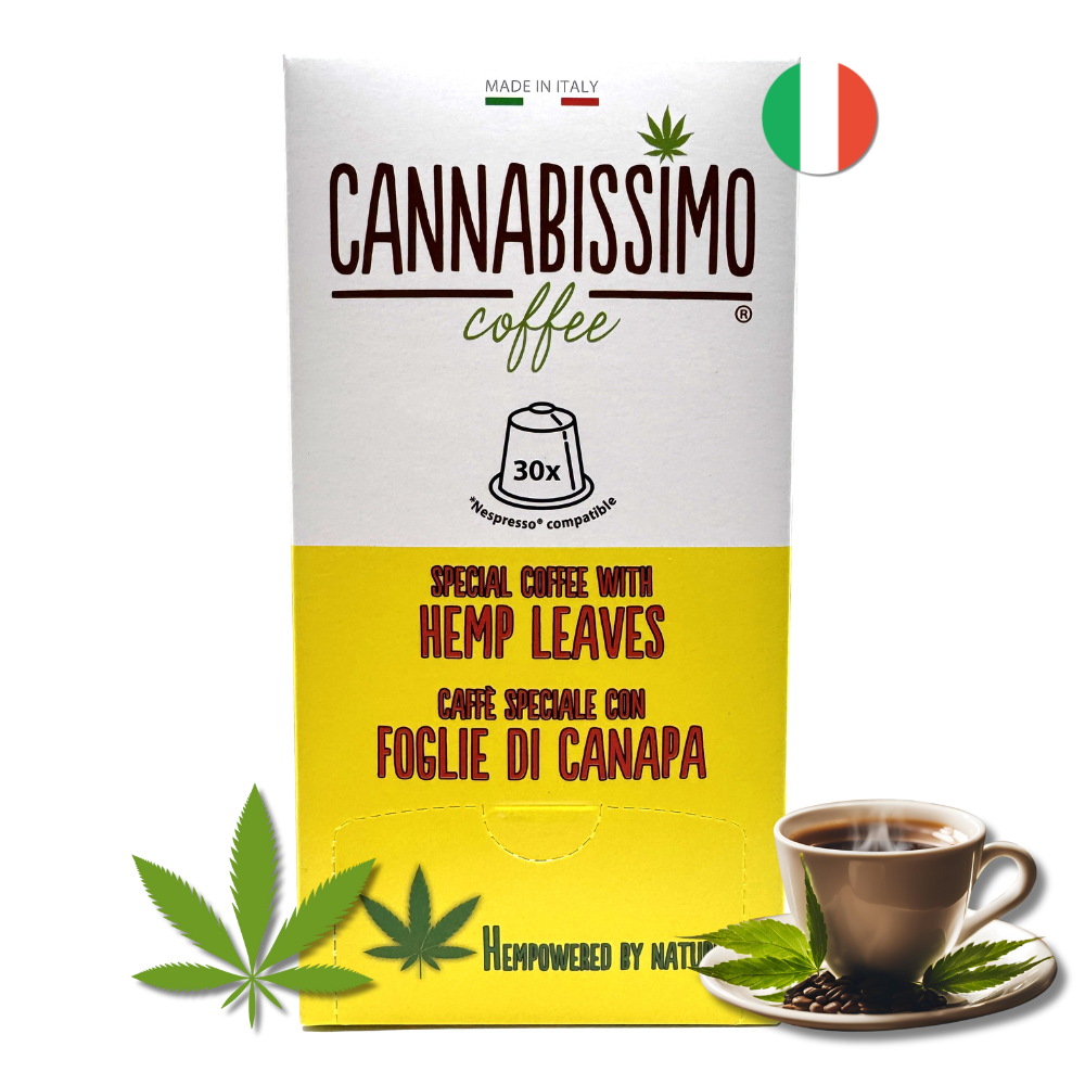 Café feuilles de chanvre Cannabissimo | Capsules, dosettes & café moulu italien