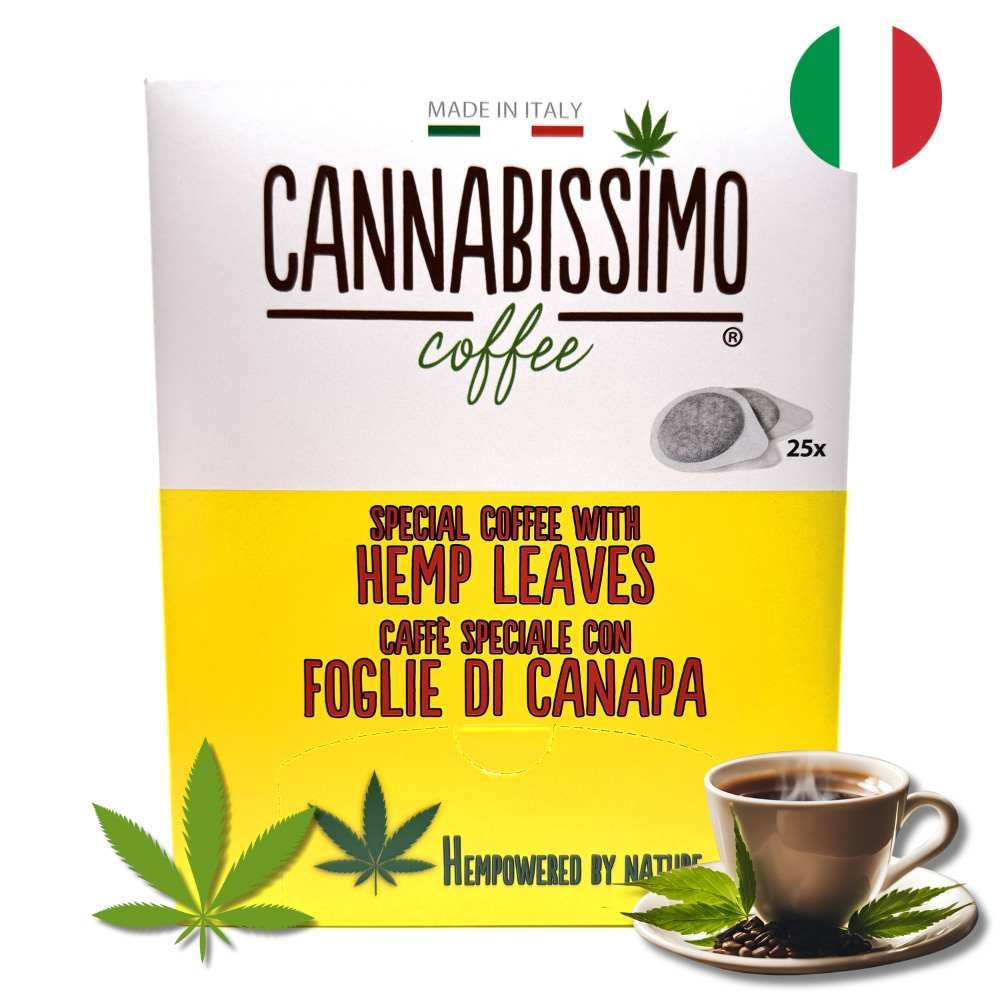 Café feuilles de chanvre Cannabissimo | Capsules, dosettes & café moulu italien