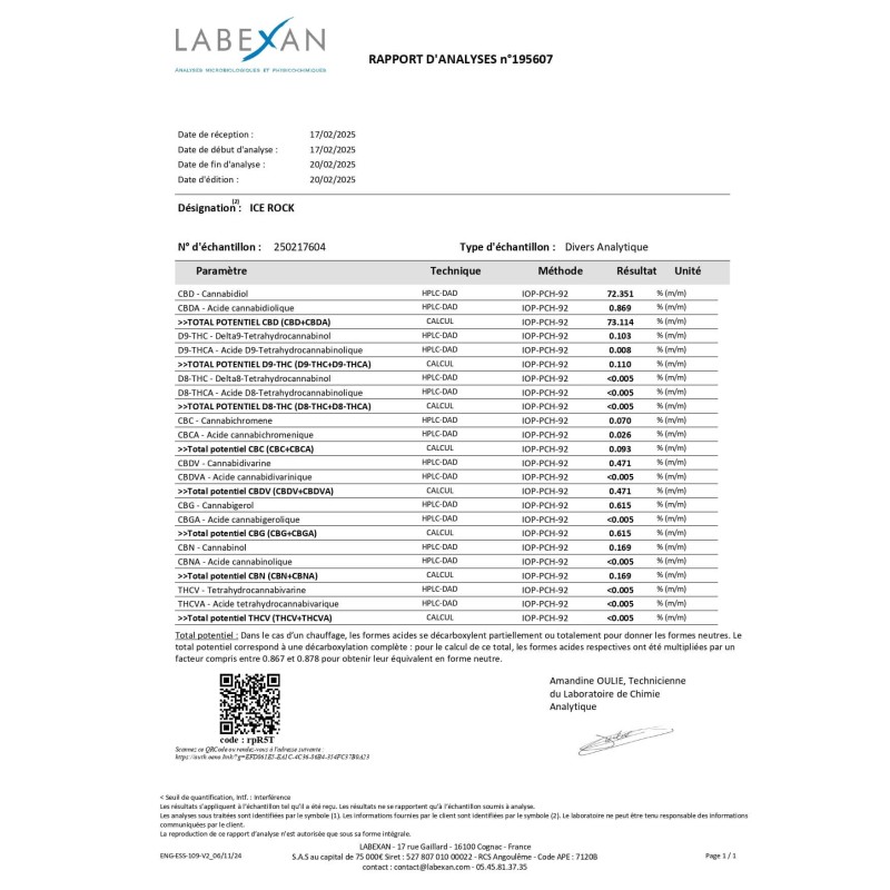 Ice Rock CBD 73% | Cristaux Premium – Effets Intenses & Relaxants