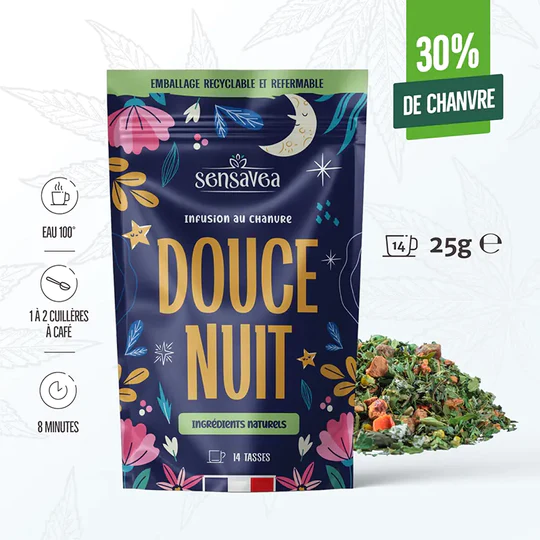 Tisane CBD Douce Nuit – Infusion bio relaxante pour un sommeil paisible