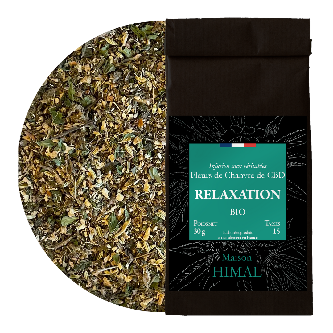 Tisane CBD bio relaxation en vrac – détente naturelle et sommeil réparateur